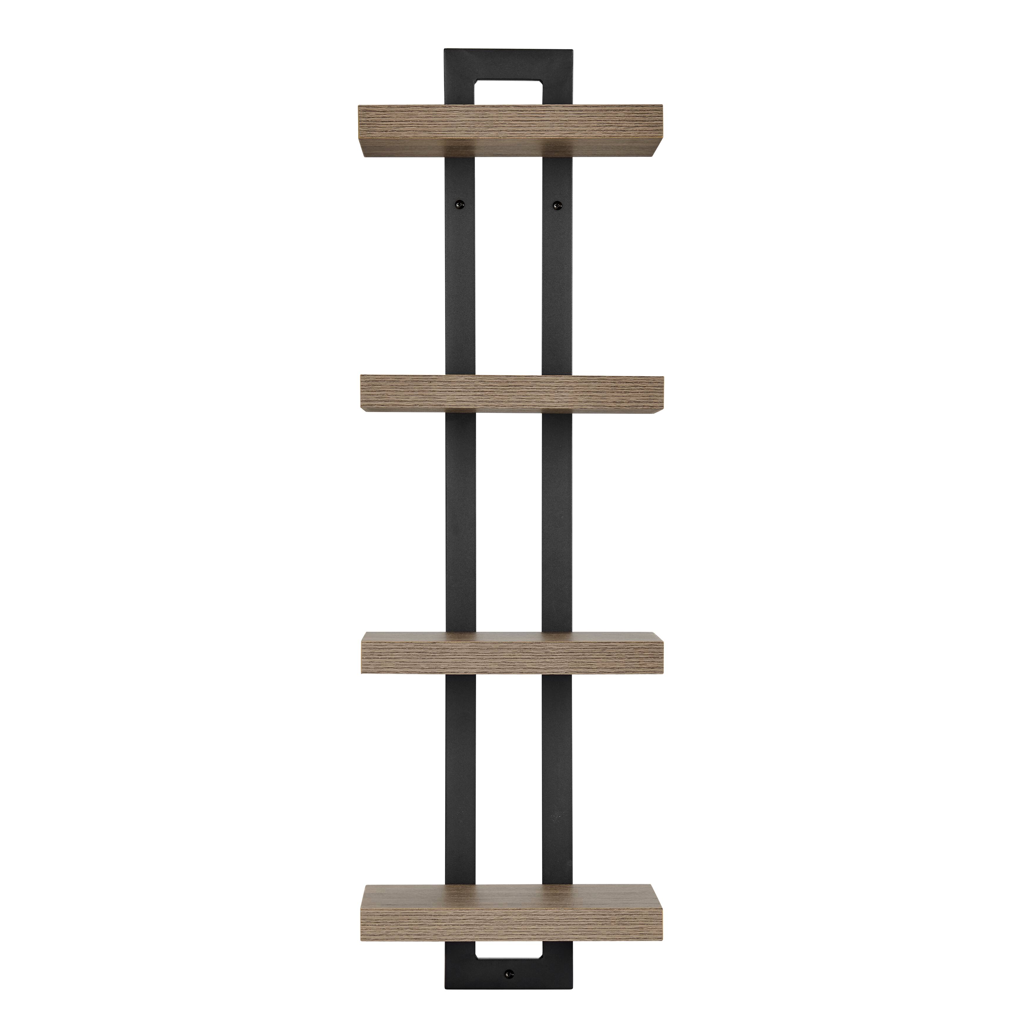 Front. Danya B - 4-Tier Ladder Bracket Wall Shelves - Black Metal and Walnut Finish - Walnut.