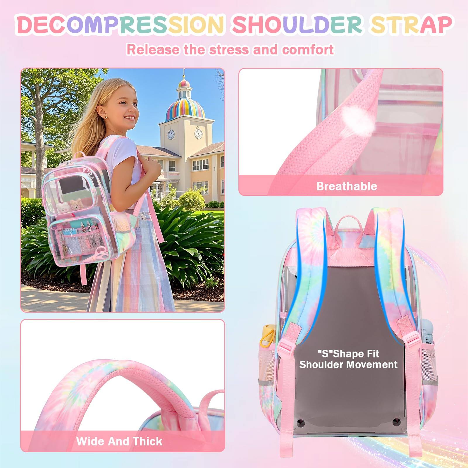 Alt View 2. Pacoar Cade - Pink Clear Backpack For Heavy Duty Bookbag  See Through School Stadium Events And Concert Transparent Backpacks - Purple.
