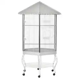Pawhut - 77" Flight Bird Cage Hexagon Covered Canopy Portable Aviary With Storage