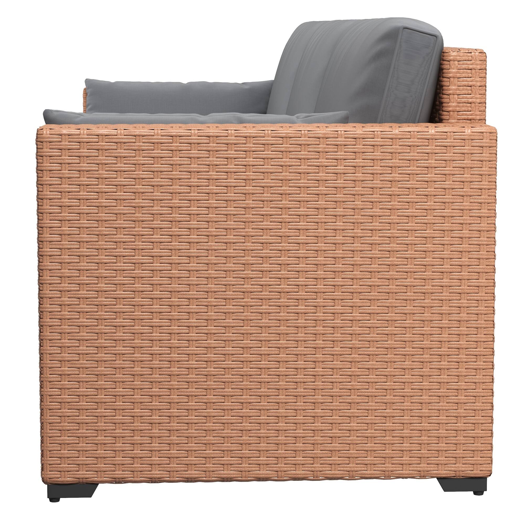 Alt View 8. Outsunny - Patio Couch PE Wicker Deep Seating Outdoor Sofa with Removable Cushions, 3 Seater Rattan Sofa, Outdoor Furniture - Sand.