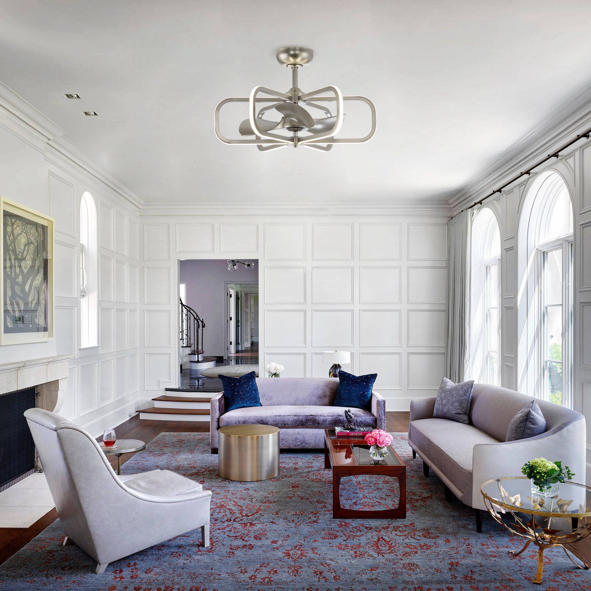 Left. Parrot Uncle - 30" Modern Nickel LED Ceiling Fan with Lights and Remote Control - Silver.