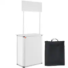Front. VEVOR - Promotion Counter Table, Portable Tradeshow Podium Table, 30.91" x 14.96" x 71.46", Display Exhibition Counter Stand - White.