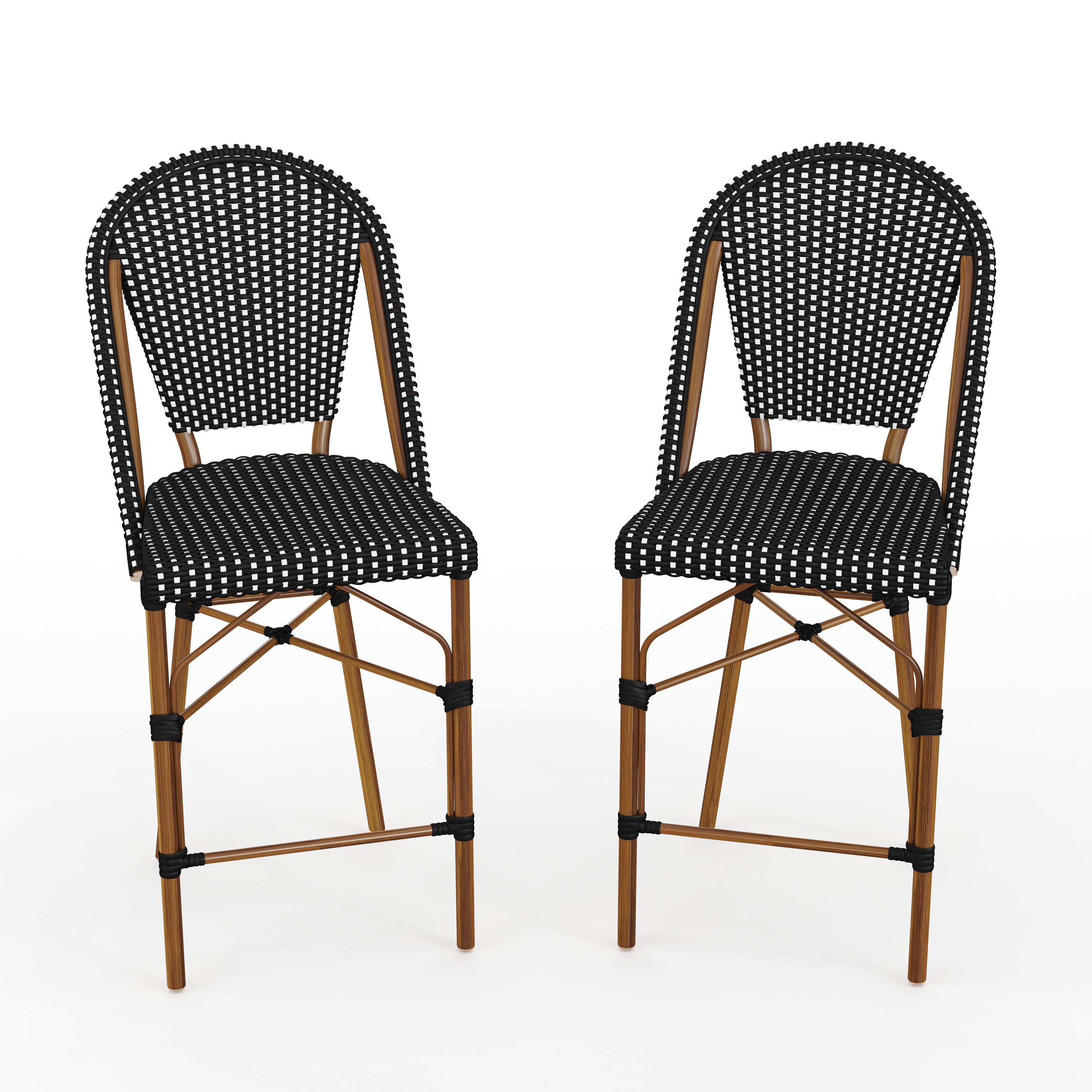Martha Stewart - Lily Pond 2PK All-Weather Stackable Patio Bistro Counter Stools - Black & White/Natural Frame price history on PriceWatchPro