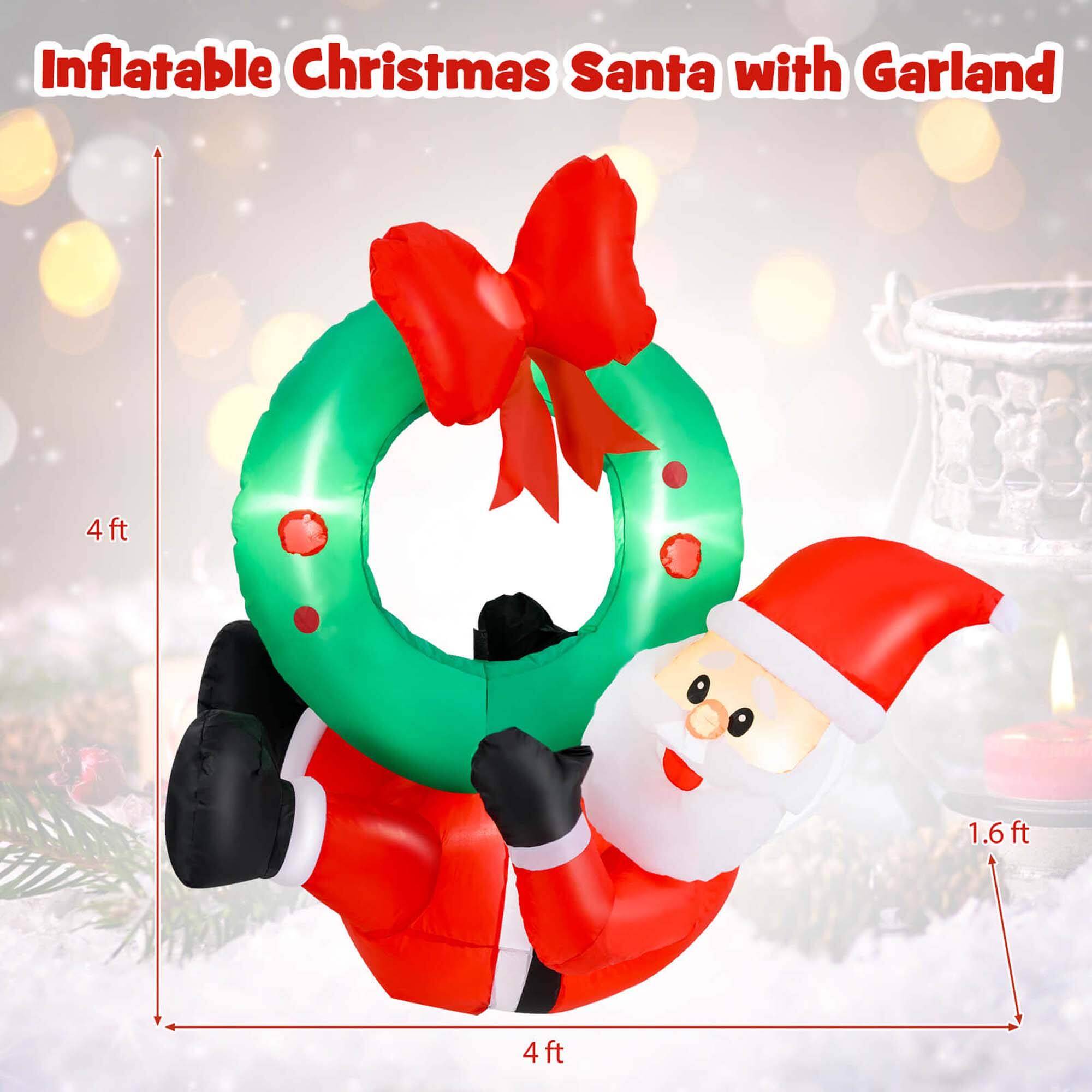 Inflatable Christmas Santa with Garland 4ft 1.6ft