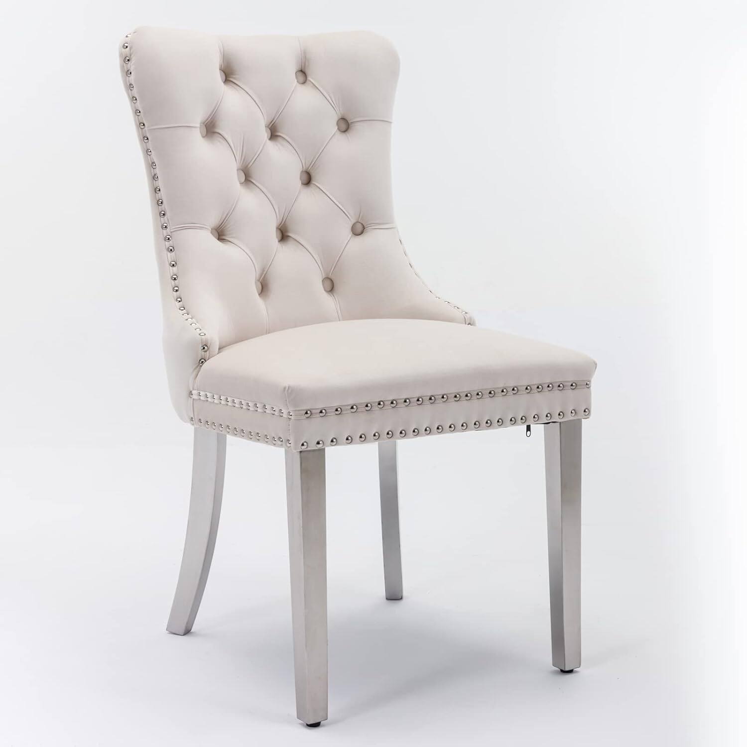 Alt View 6. Trinkets Crazed - Velvet Dining Chair Set of 2 Upholstered Tufted Dining Room Chair with Nailhead Trim - beige.