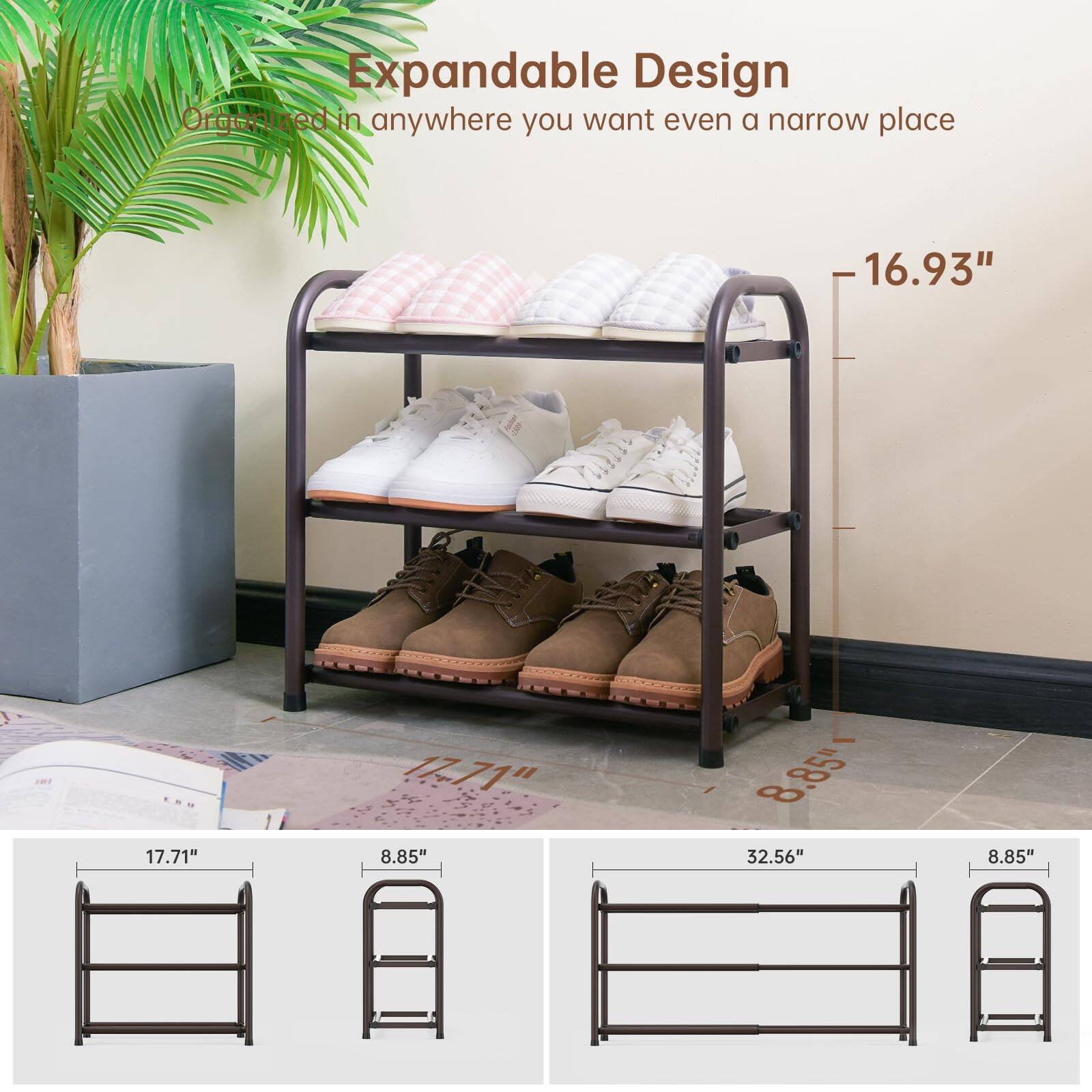 Expandable Design  
Organized in anywhere you want even a narrow place  

- 16.93"  
- 17.71"  
- 8.85"  
- 32.56"  
- 8.85"