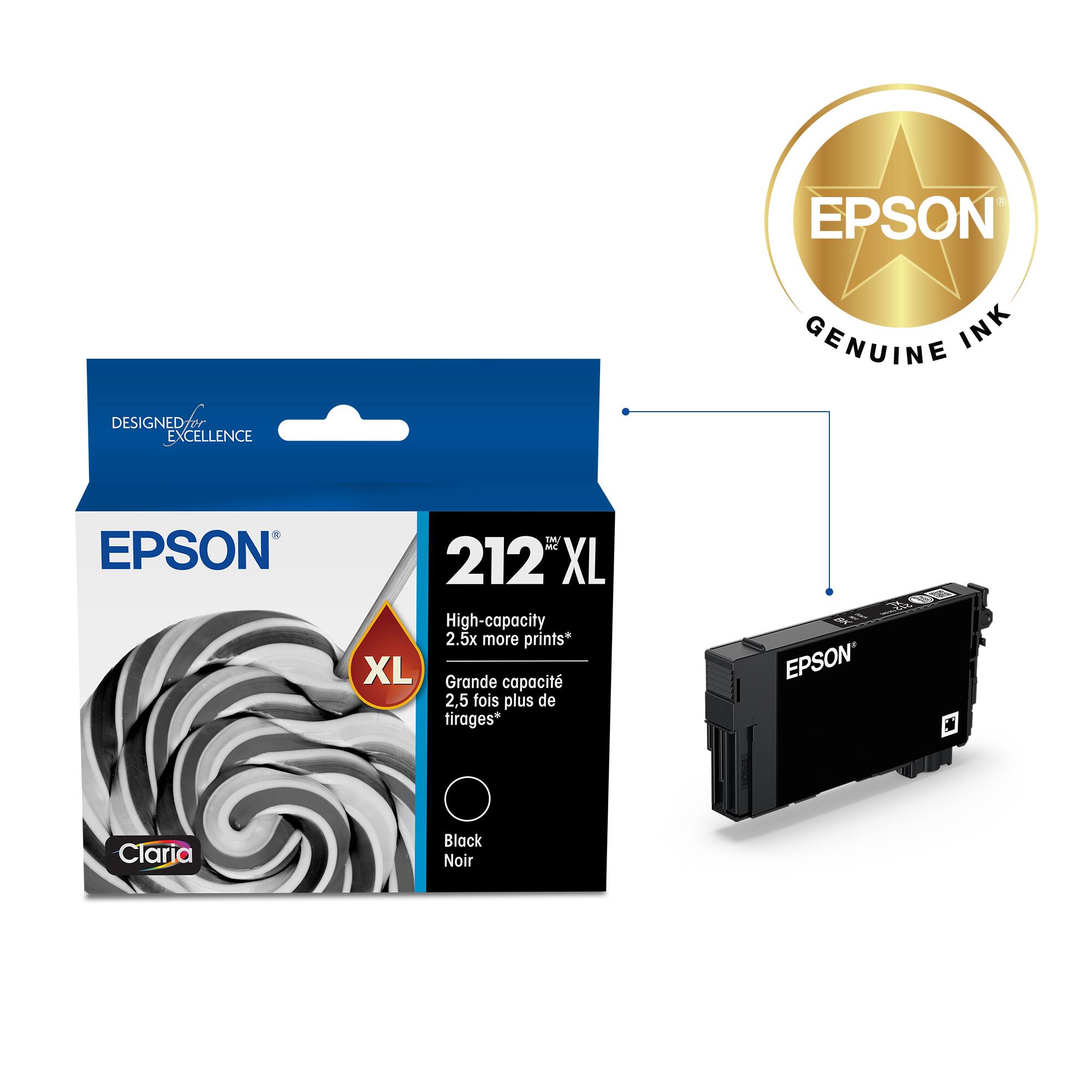 EPSON GENUINE INK DESIGNED FOR EXCELLENCE EPSON i mc 212 XL High-capacity 2.5x more prints* XL Grande capacit 2,5 fois plus de tirages* EPSON + Claria Black Noir