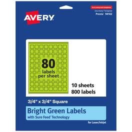 Avery - Printable Square Labels, Bright 0.75" x 0.75", 800ct - Green