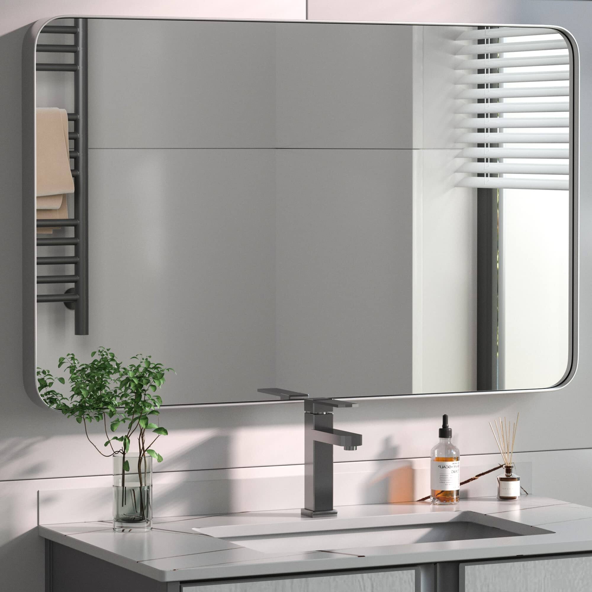 PAIHOME - 30x40 Inch Brushed Nickel Bathroom Wall Mirror, 304 Stainless Steel Frame, Rectangle, Vertical/Horizontal price history on PriceWatchPro