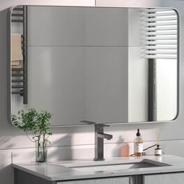 PAIHOME - 30x40 Inch Brushed Nickel Bathroom Wall Mirror, 304 Stainless Steel Frame, Rectangle, Vertical/Horizontal