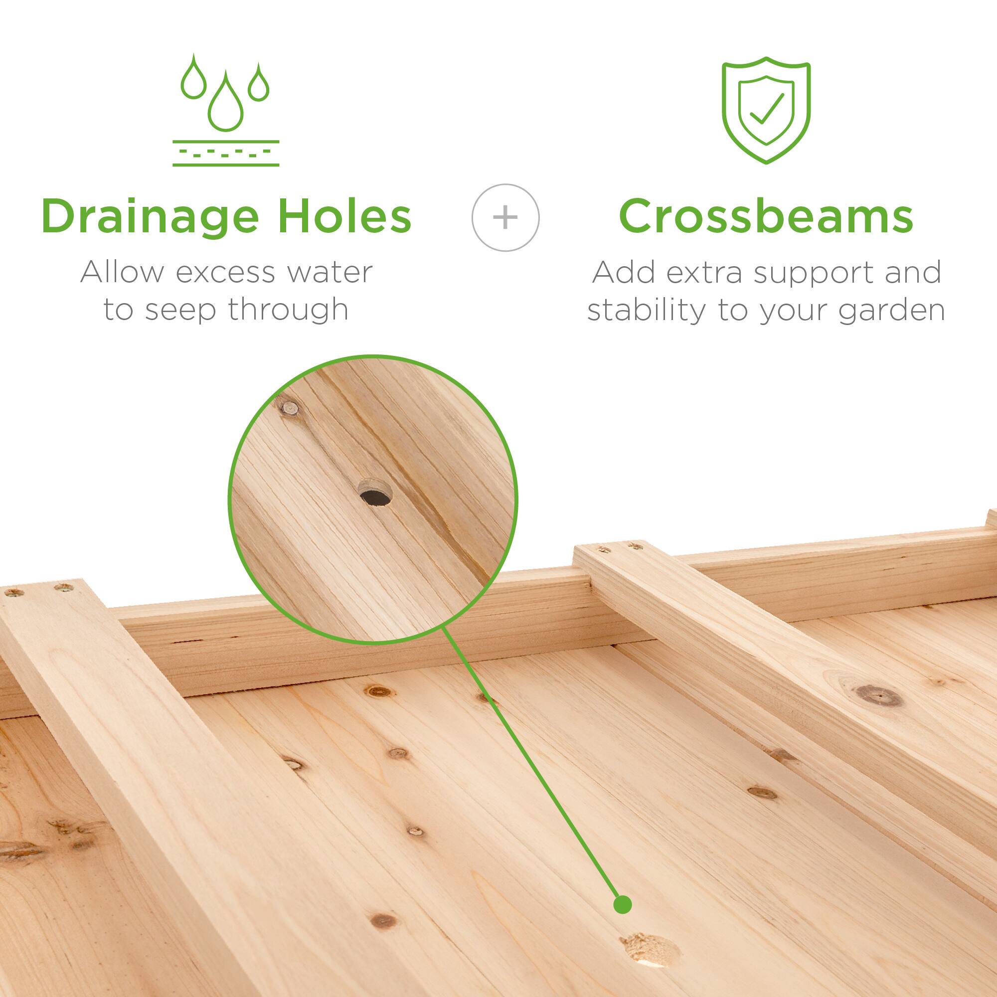 Drainage Holes  
Allow excess water to seep through  

+  

Crossbeams  
Add extra support and stability to your garden