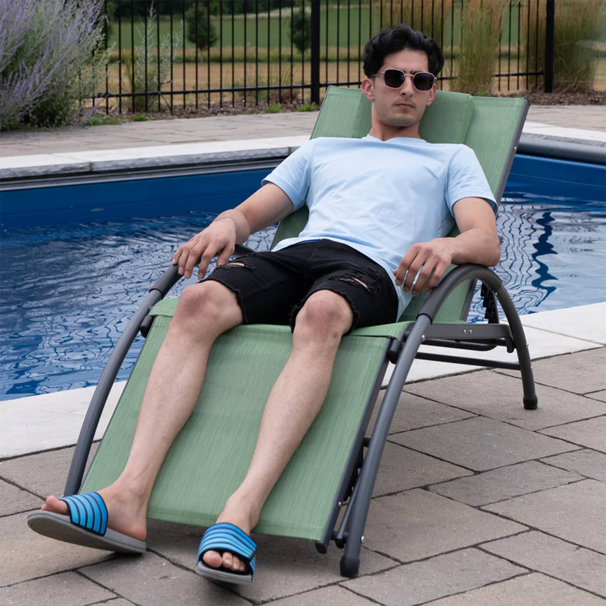 Alt View 6. Vivere - Vivere Aluminum Reclining Dockside Sun Lounger for Patio & Pool, Olive Green - Olive Grove.