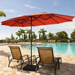 Gymax - 15 ft Double-Sided Patio Twin Umbrella Extra-Large Market Umbrella w/ Base - Orange