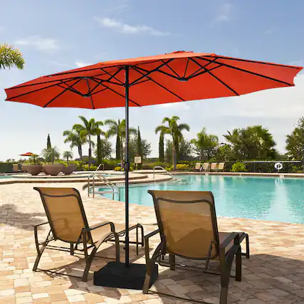 Front. Gymax - Gymax 15 ft Double-Sided Patio Twin Umbrella Extra-Large Market Umbrella w/ Base Orange - Orange.