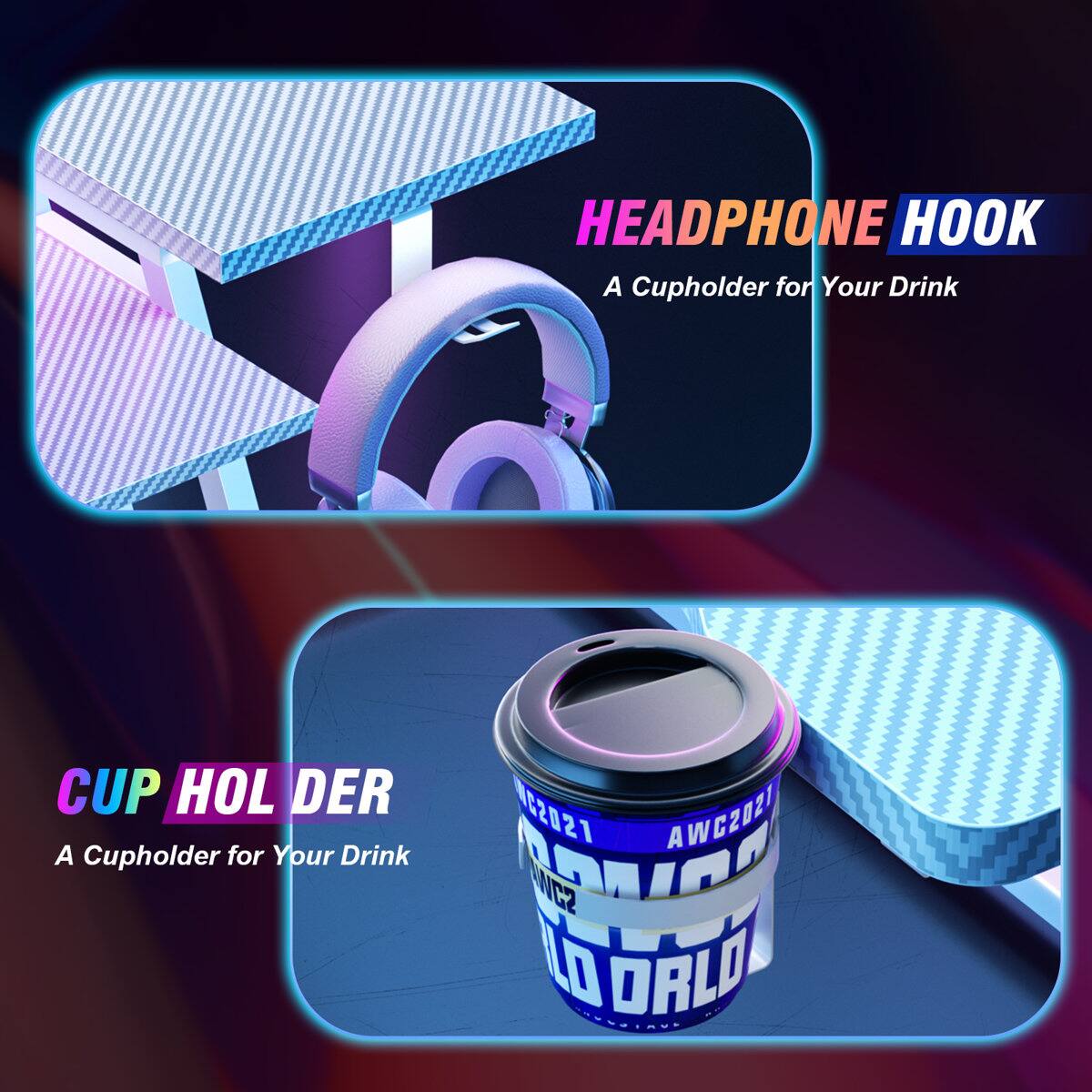 HEADPHONE HOOK  
A Cupholder for Your Drink  

CUP HOLDER  
A Cupholder for Your Drink  

G2021  
AWC2021  
NC2  
ID ORLO .AU