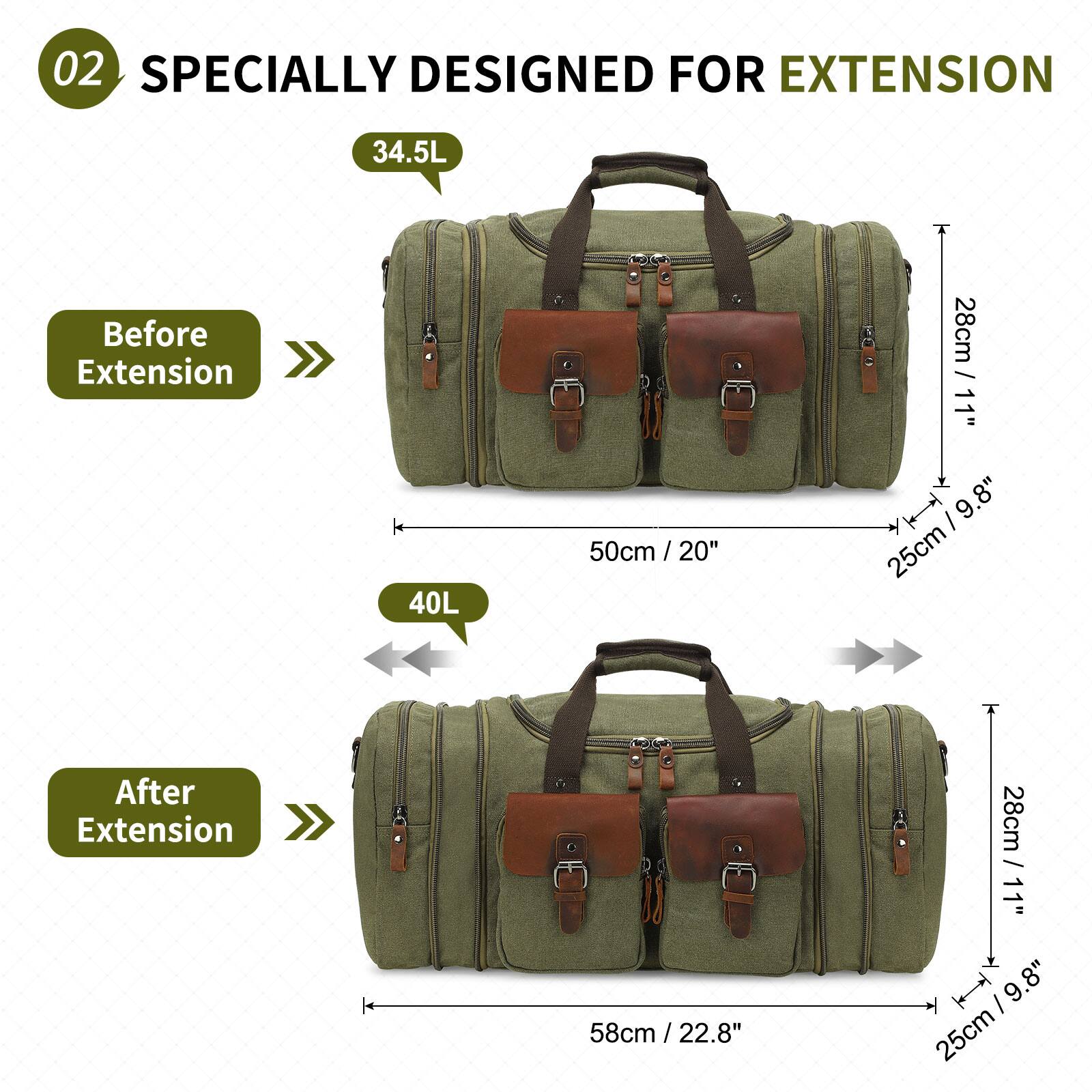 02 SPECIALLY DESIGNED FOR EXTENSION

Before Extension
34.5L
50cm / 20" (width) x 28cm / 11" (height) x 25cm / 9.8" (depth)

After Extension
40L
58cm / 22.8" (width) x 28cm / 11" (height) x 25cm / 9.8" (depth)