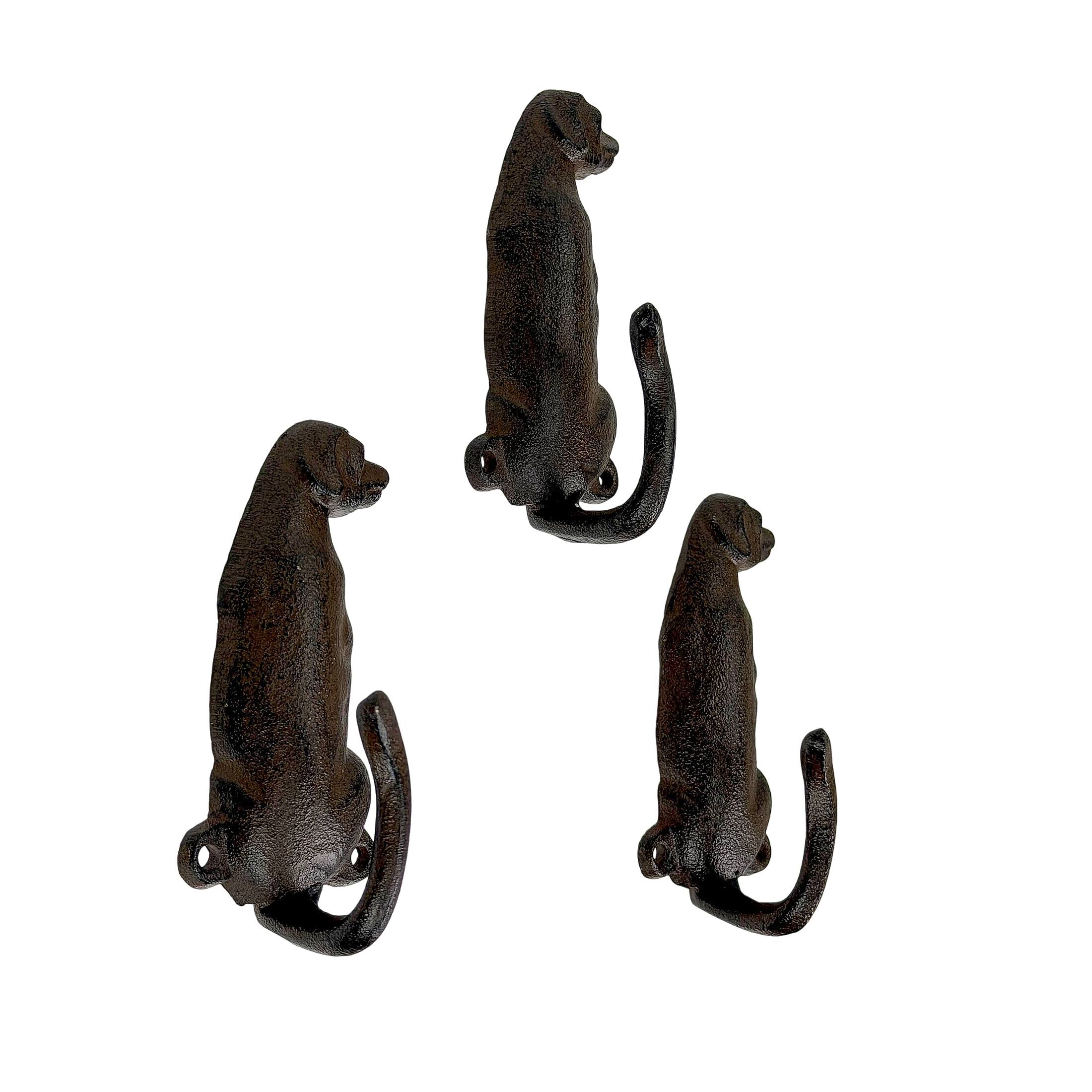 Alt View 2. Things2Die4 - Set of 3 Dog Wall Hooks Rustic Brown Cast Iron 4.5 in Decorative Hooks - Brown.
