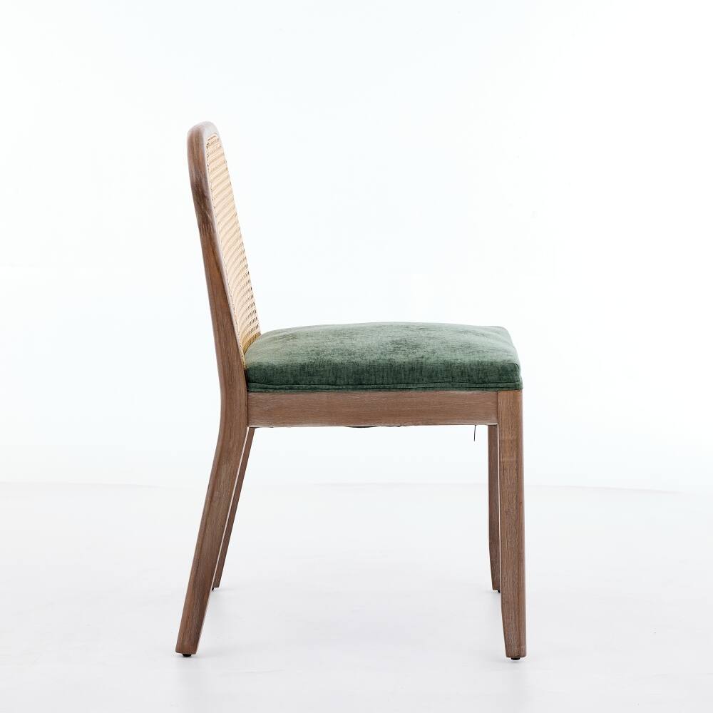 Alt View 1. Loheer - Loheer Set of 2 Cane Back Dining Chairs Mid Century Farmhouse Side Chairs Green Solid Wood Frame - Green.