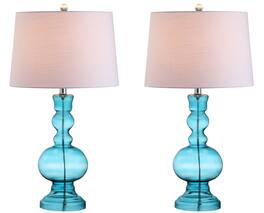 Jonathan Y - Genie 28.5" Glass LED Table Lamp, (Set of 2) - Aqua