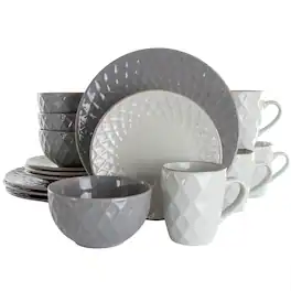 Elama - Tahitian Diamond 16 Piece Stoneware Dinnerware Set and Pearl - Slate
