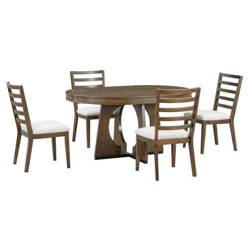 Alt View 4. LUCKY ONE - 5-Piece Retro Dining Set with 58" Extendable Round Dining Table and 4 Chairs - Walnut.
