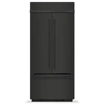 Front. KitchenAid - 20.8 Cu. Ft. Built-In French Door Bottom Mount Refrigerator - Black Ore.