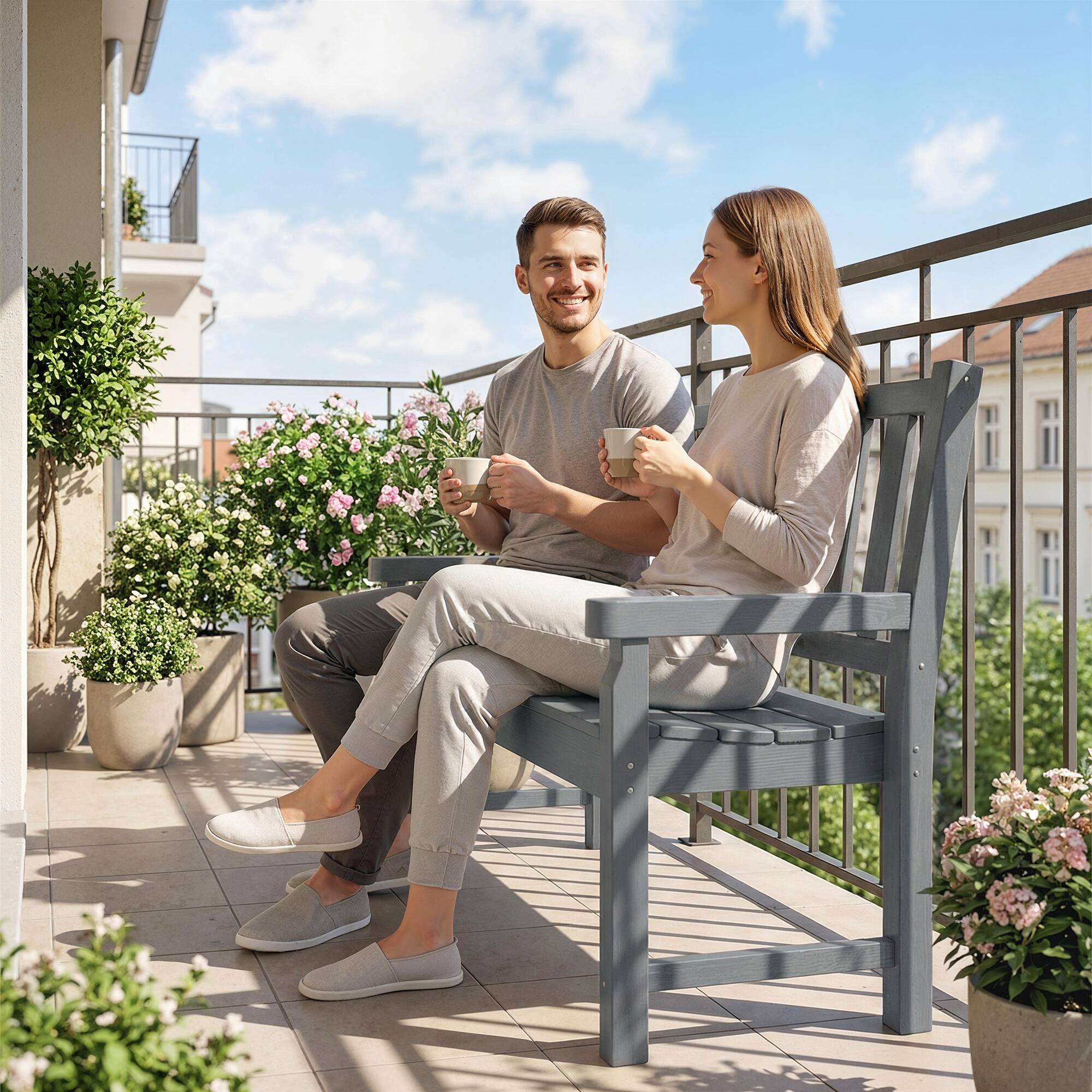 Alt View 7. Outsunny - Garden Bench, HDPE Outdoor Bench with 530 lbs Capacity, Curved Seat for Backyard, Park, Porch - Gray.