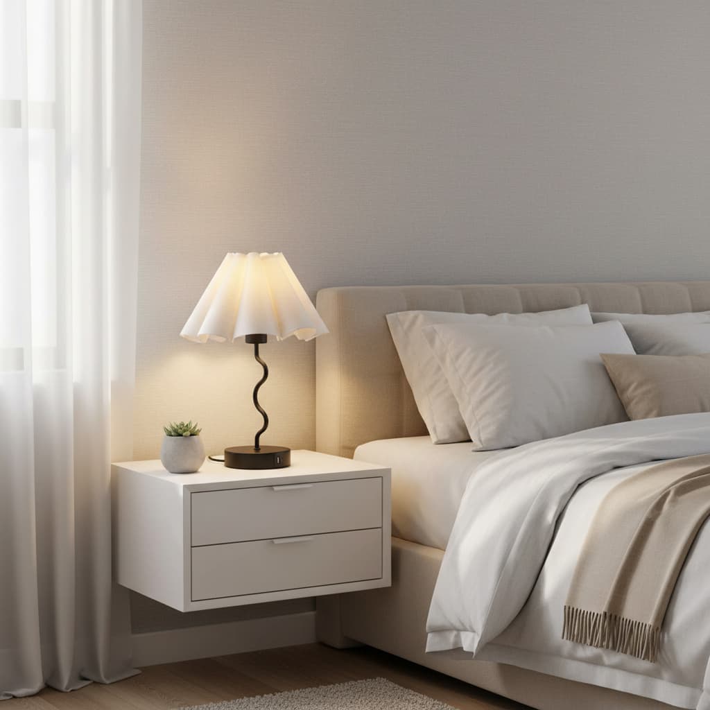 Alt View 3. FINEAK - Black Pleated Bedside Table Lamp with Linen Shade - ‎Black.