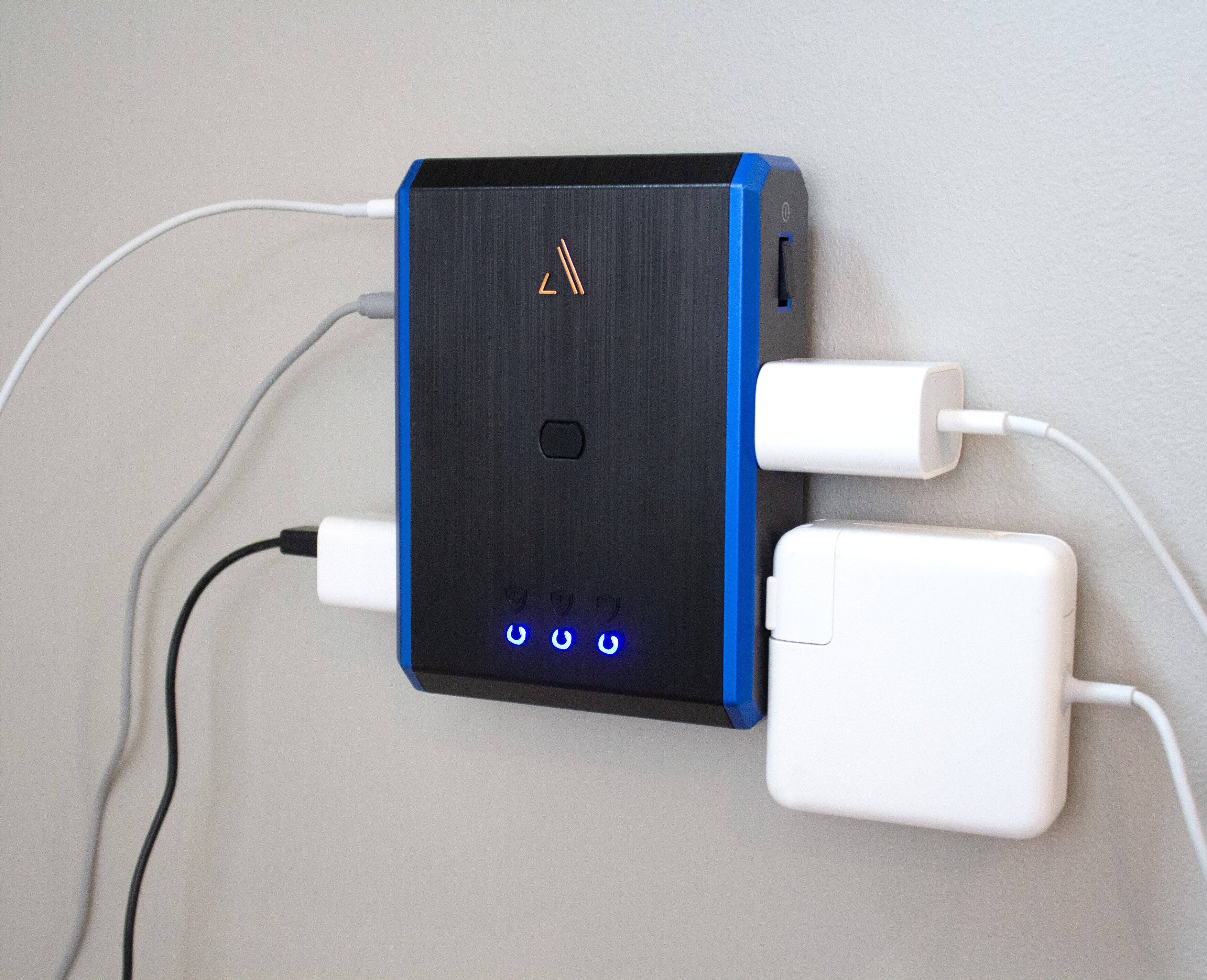 Alt View 26. Austere - V Series Power 4-Outlet/3-USB Wall Tap 3,000 Joules Surge Protector - Black and Blue.