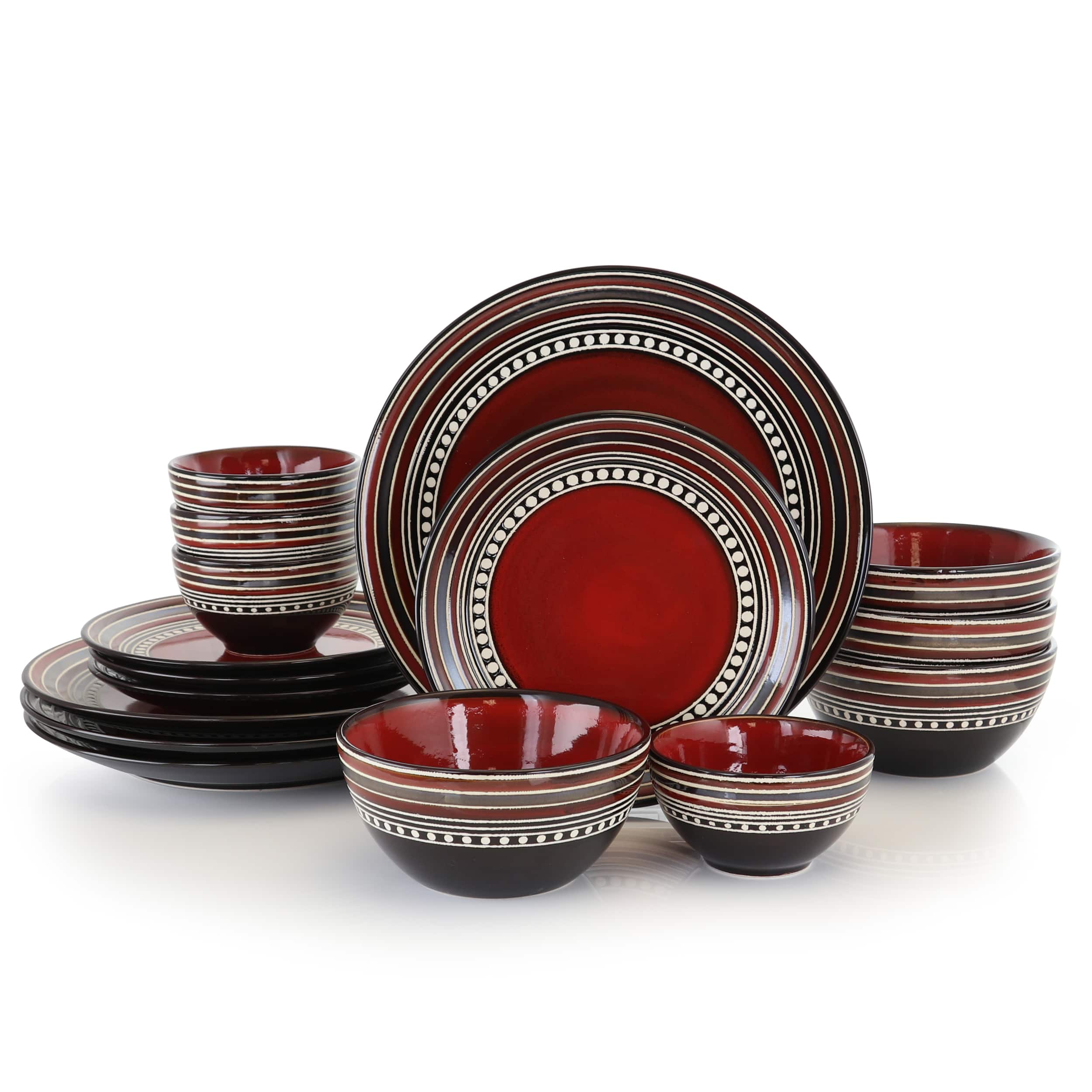 Gibson - Elite Café Versailles 16 Piece Double Bowl Dinnerware Set - Red