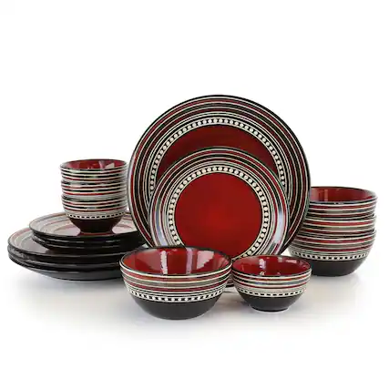 Front. Gibson - Gibson Elite Café Versailles 16 Piece Double Bowl Dinnerware Set Red - Red.