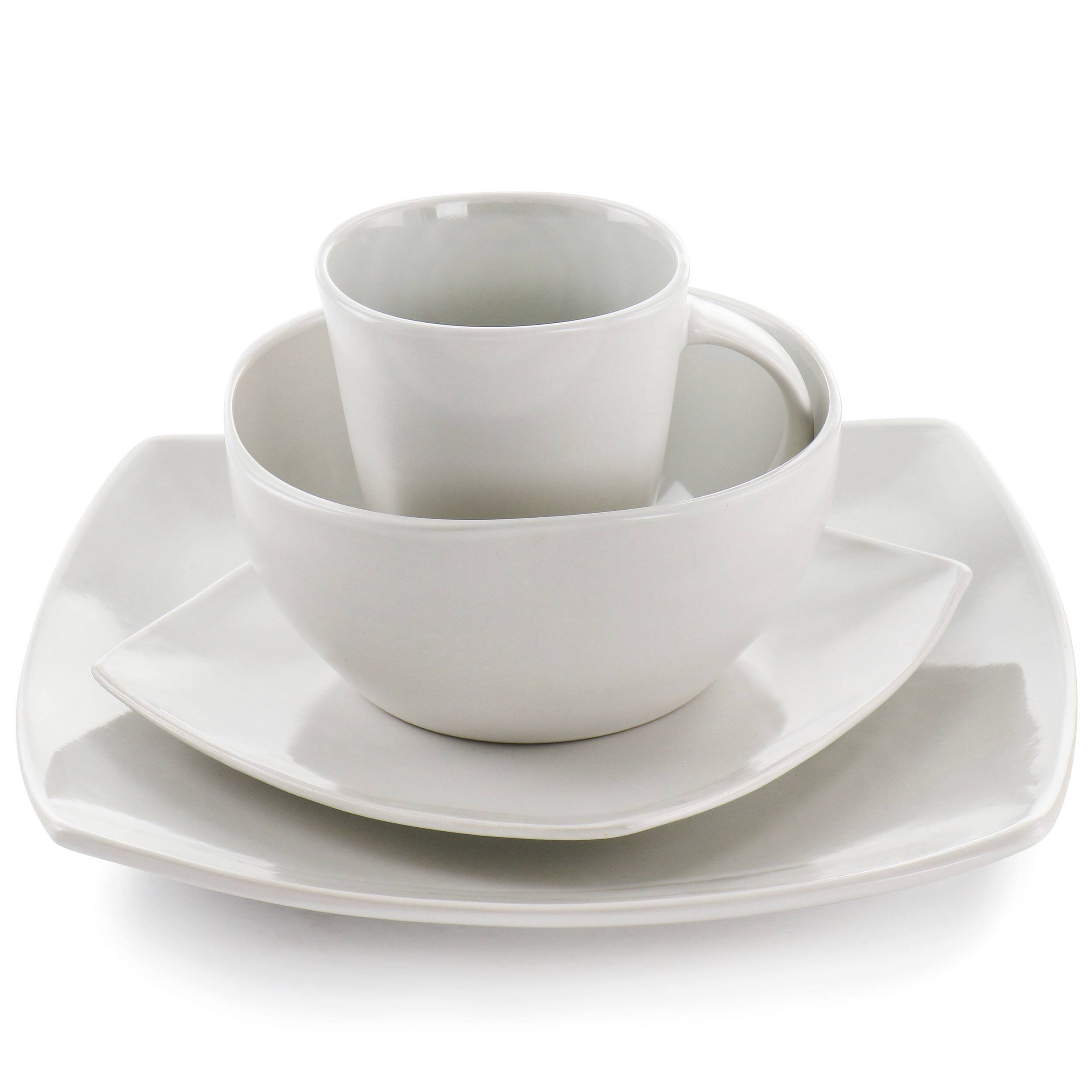 Alt View 2. Gibson - Soho Lounge Bright Shell 16 Piece Square Stoneware Dinnerware Set in Shell White - Shell White.