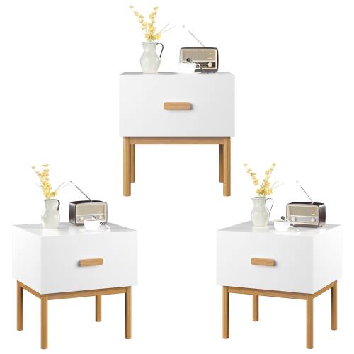 Alt View 2. LUCKY ONE - Assembled White Nightstand 1-Drawer Solid Pine Legs - White.