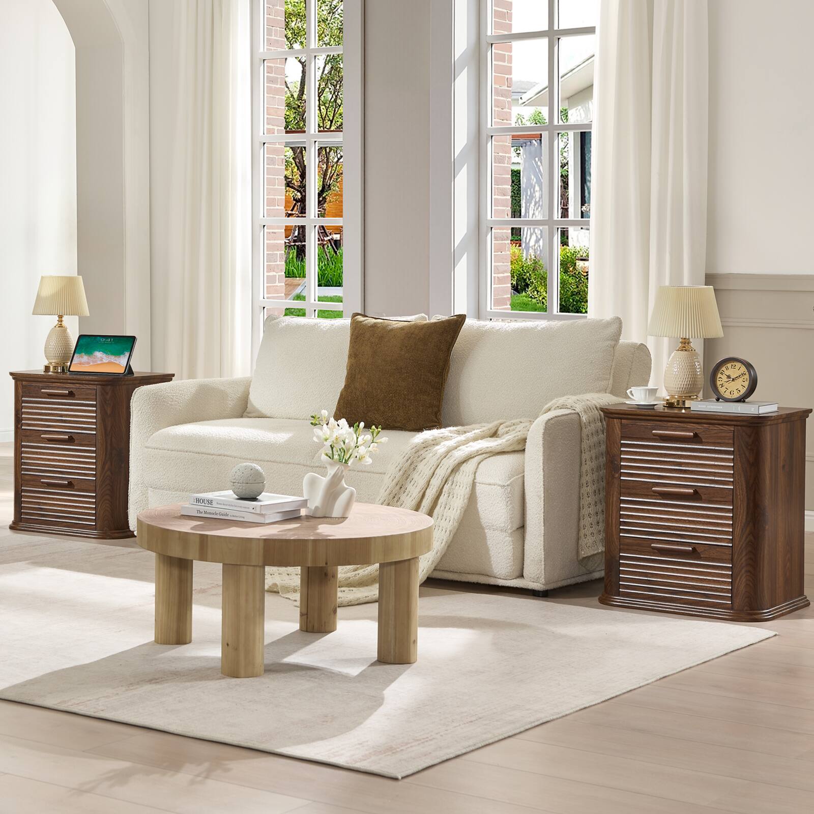 Alt View 2. Forest'nSky - Walnut Wood 3 drawer 22 in. Wide Chest of Drawers with Charging Station for Living Room - Walnut.