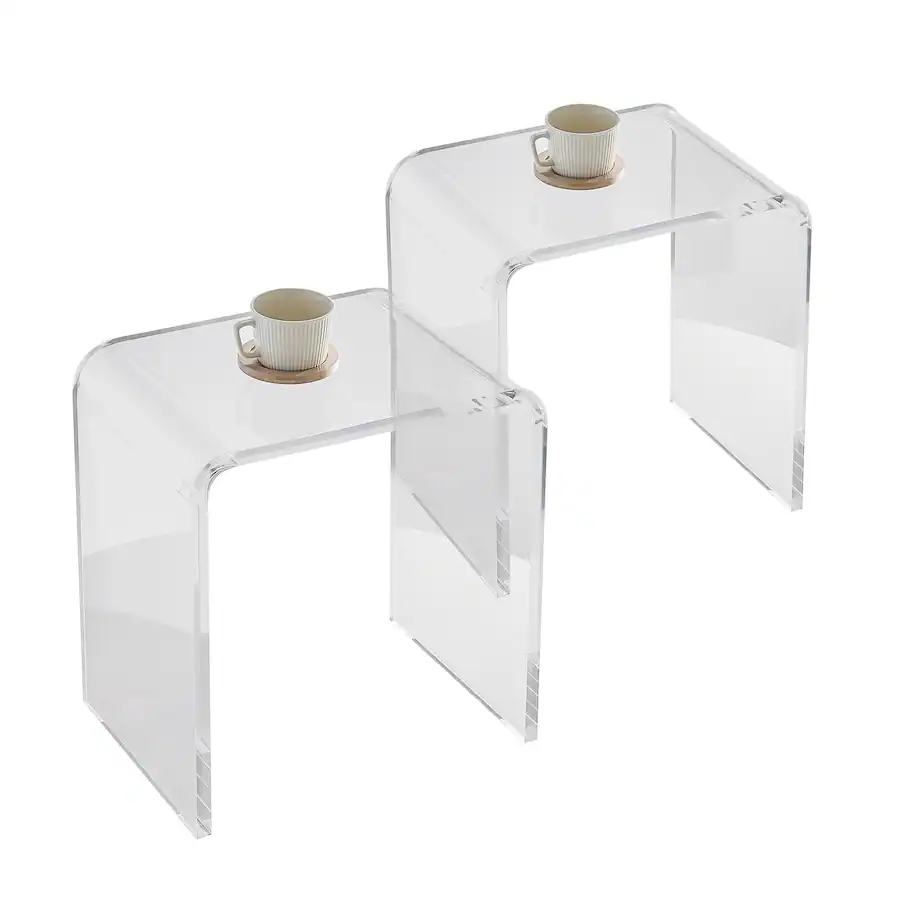 Lucite Table Translucent VEVOR Acrylic End Table, 2pcs C Shaped Lucite Side Tables, Clear ...