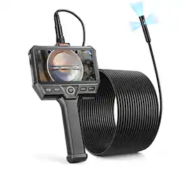 VEVOR - Triple Lens Endoscope with 32.8FT Newly Ultra-Rigid Cable, Industrial Borescope with Light, 5" HD IPS Screen - Black