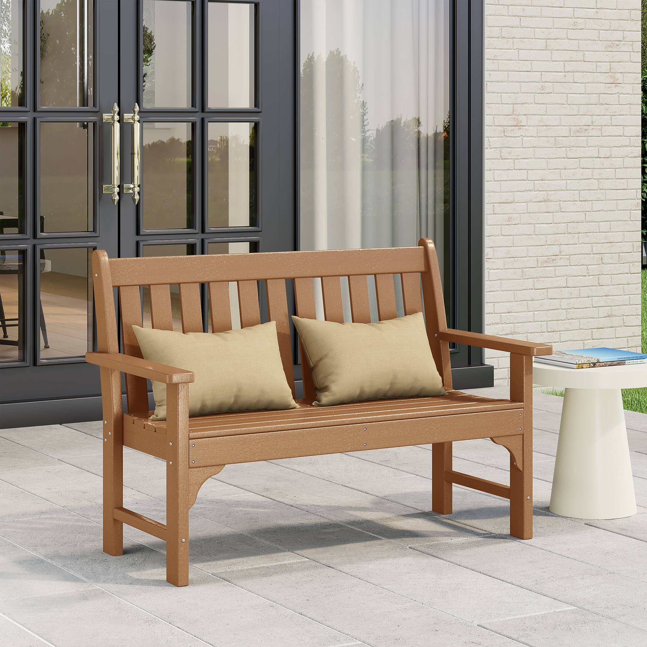 Angle. WestinTrends - WestinTrends Malibu Outdoor 2-Person All-Weather HDPE Front Porch Garden Bench - Teak.