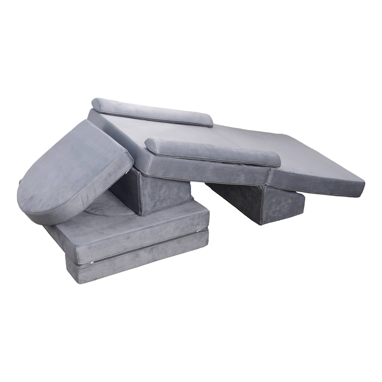 Alt View 5. Siljoy - 10-Piece Kids Modular Play Couch, 28D Foam, Teddy Fleece, Armrests, Gray, Transformable, Machine Washable - Gray.