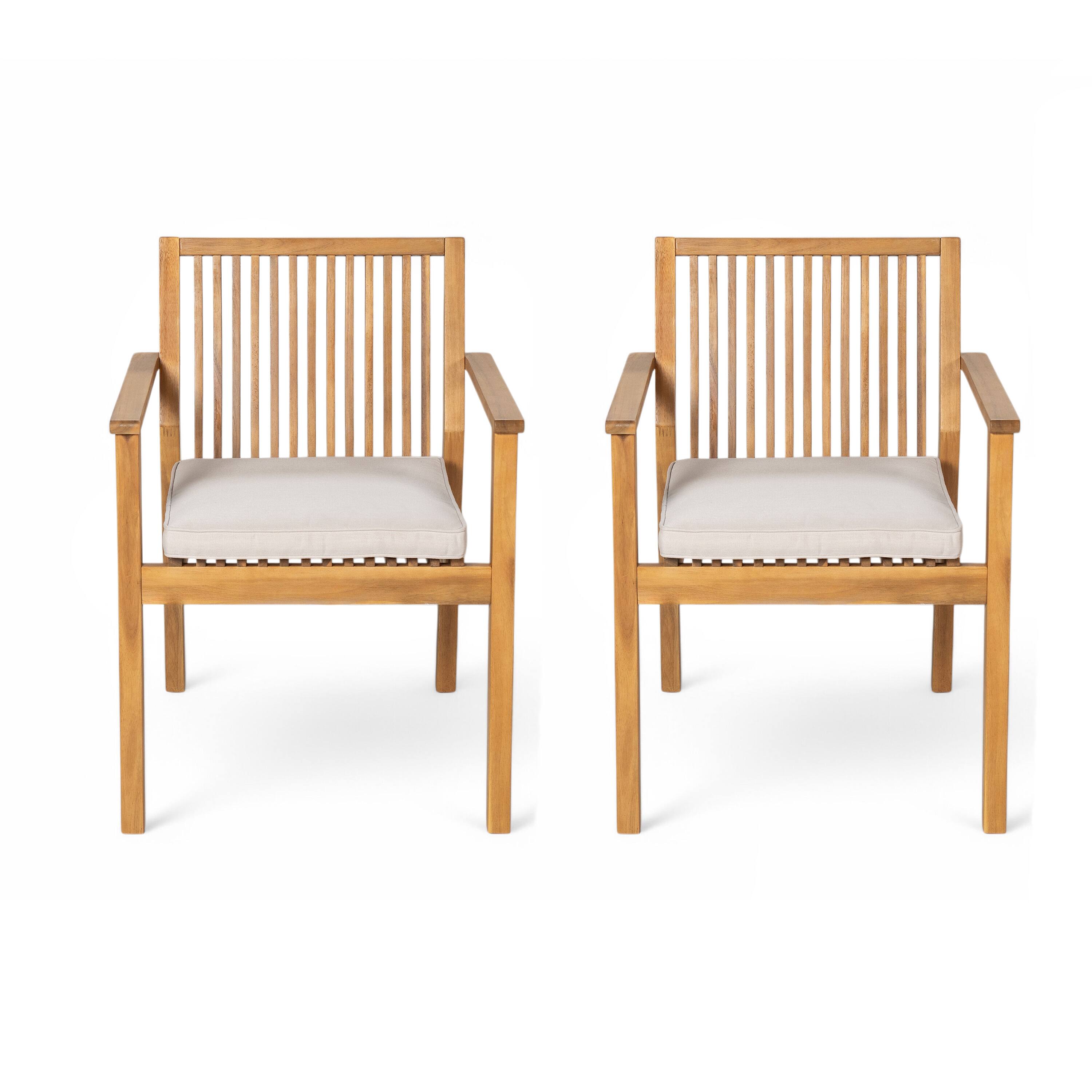 Angle. Mondawe - Set of 2 Acacia Wood Patio Dining Chairs - Beige+Natural.