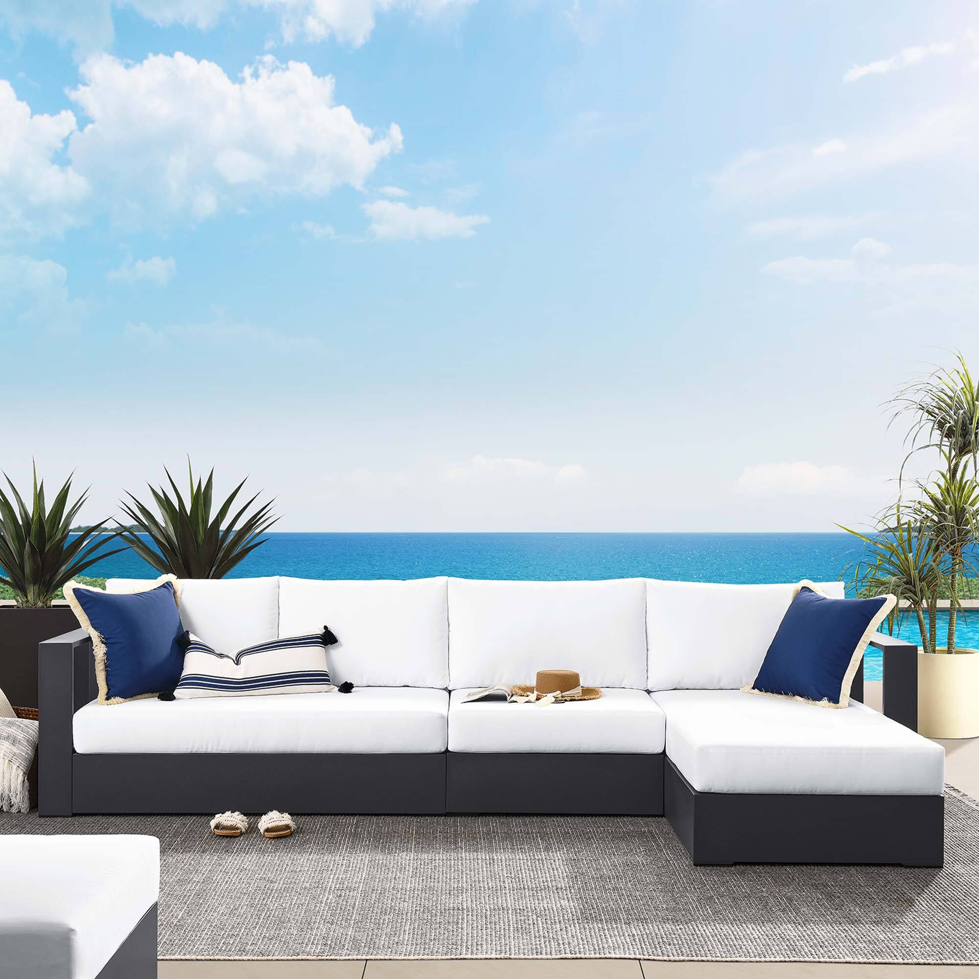 Alt View 3. Modway - Tahoe 3-Piece Outdoor Powder-Coated Aluminum Right-Facing Chaise Sectional Sofa Set - Gray White.