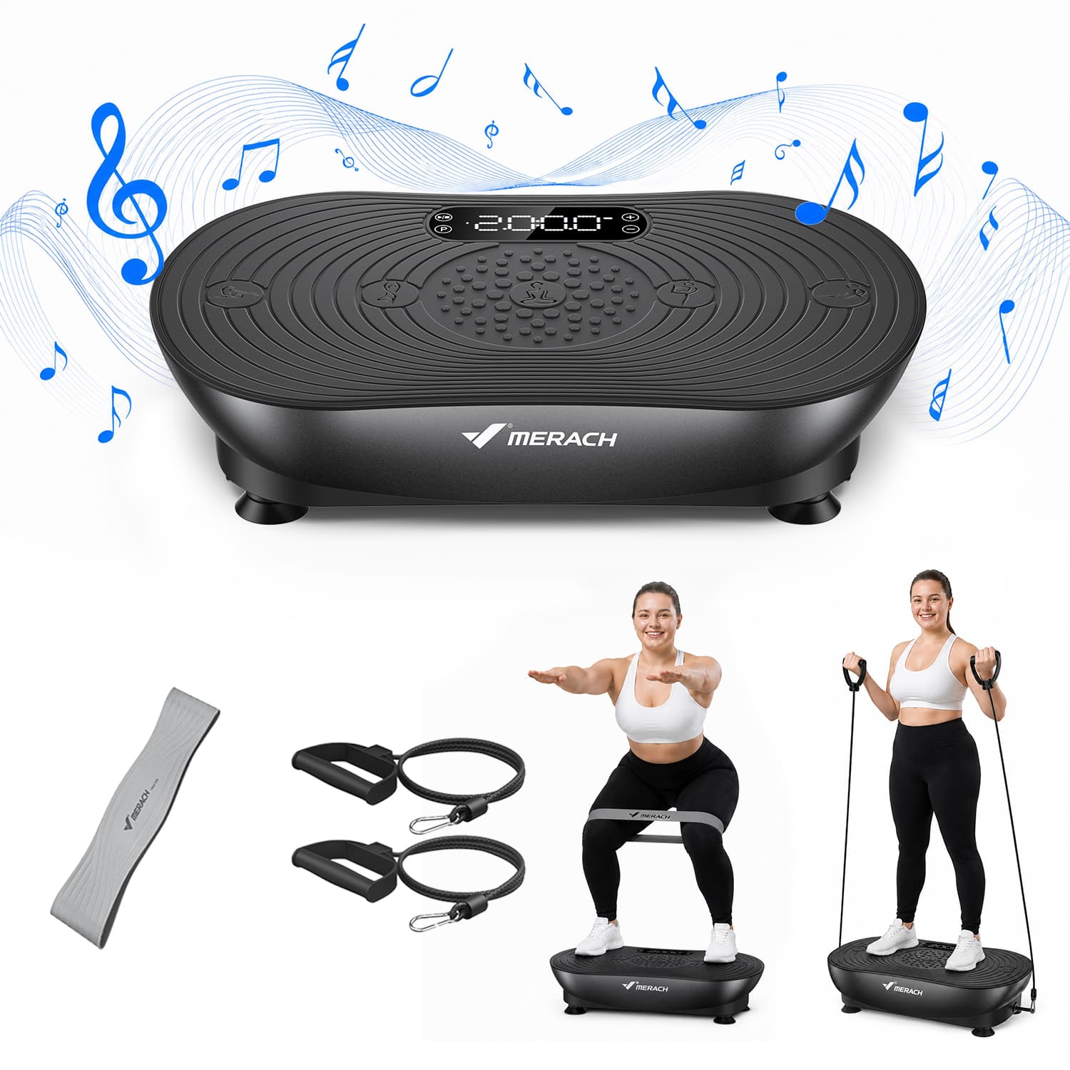 MERACH - Vibration Plate for Lymphatic Drainage Weight Loss Muscle Activation LED Touch Screen Bluetooth Plate Vibration - Black