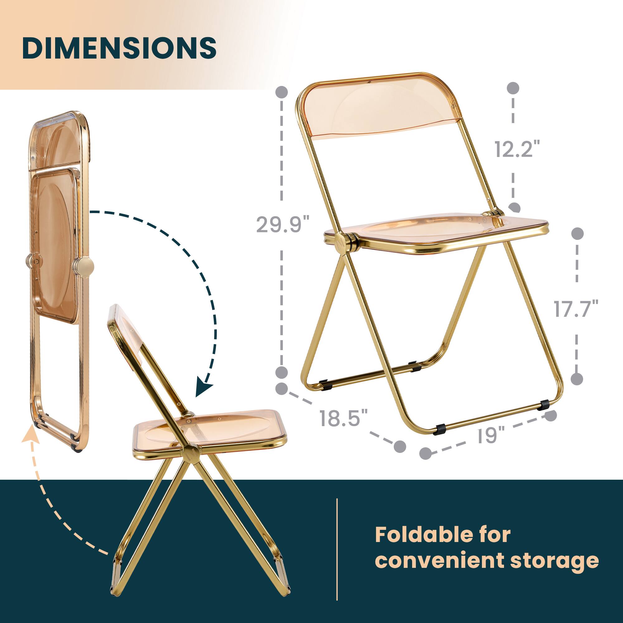 DIMENSIONS  
12.2" 29.9" 17.7" 18.5" 19"  
Foldable for convenient storage