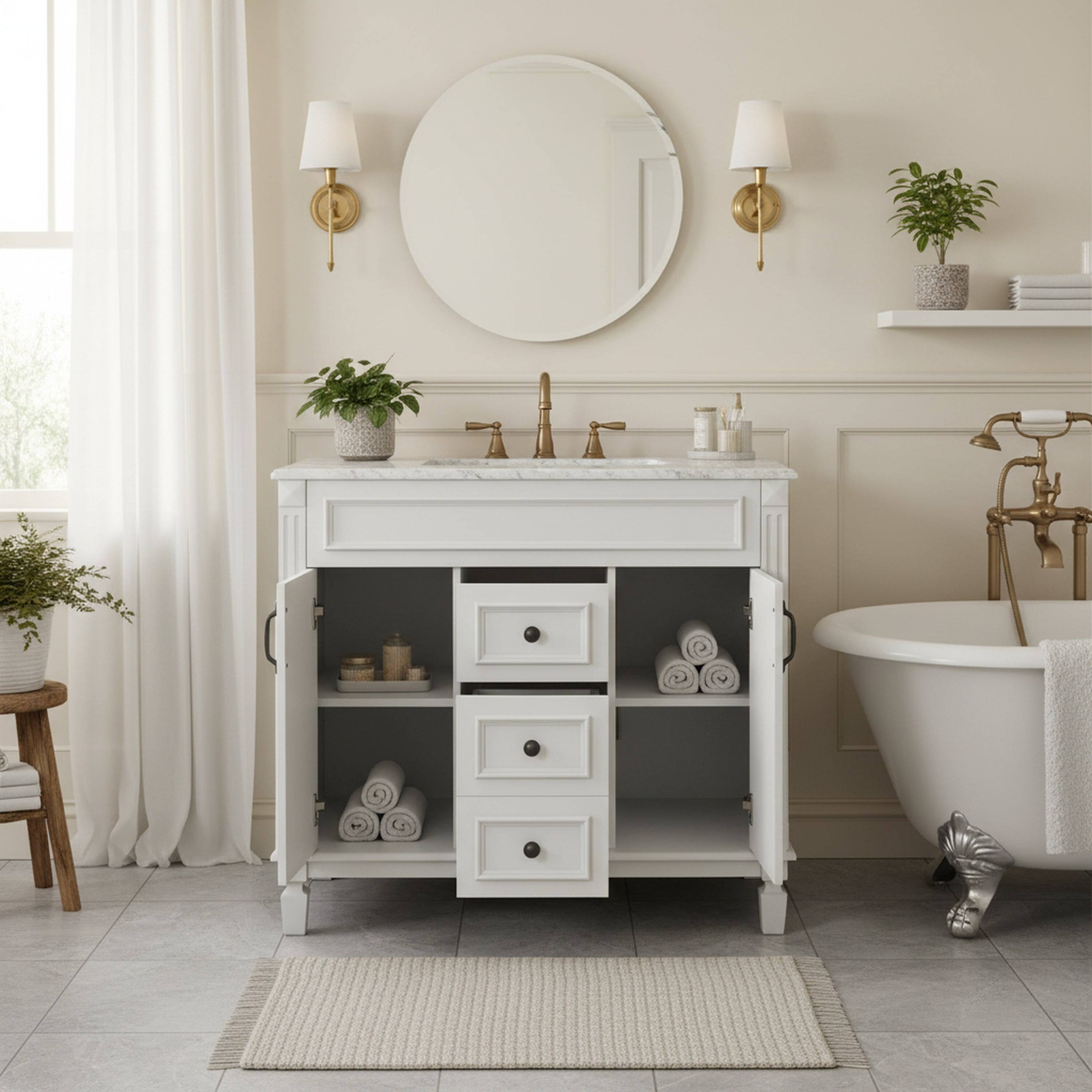 Alt View 1. Boyel Living - 36 Inch Modern Bathroom Vanity Cabinet Only Soft Closing Doors Drawers White - White.