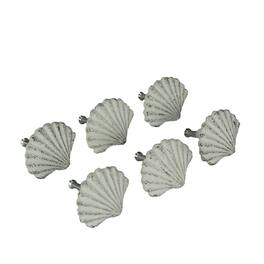 Zeckos - Set of 6 Cast Iron Scallop Sea Shell Drawer Pulls Nautical Cabinet Knobs - White