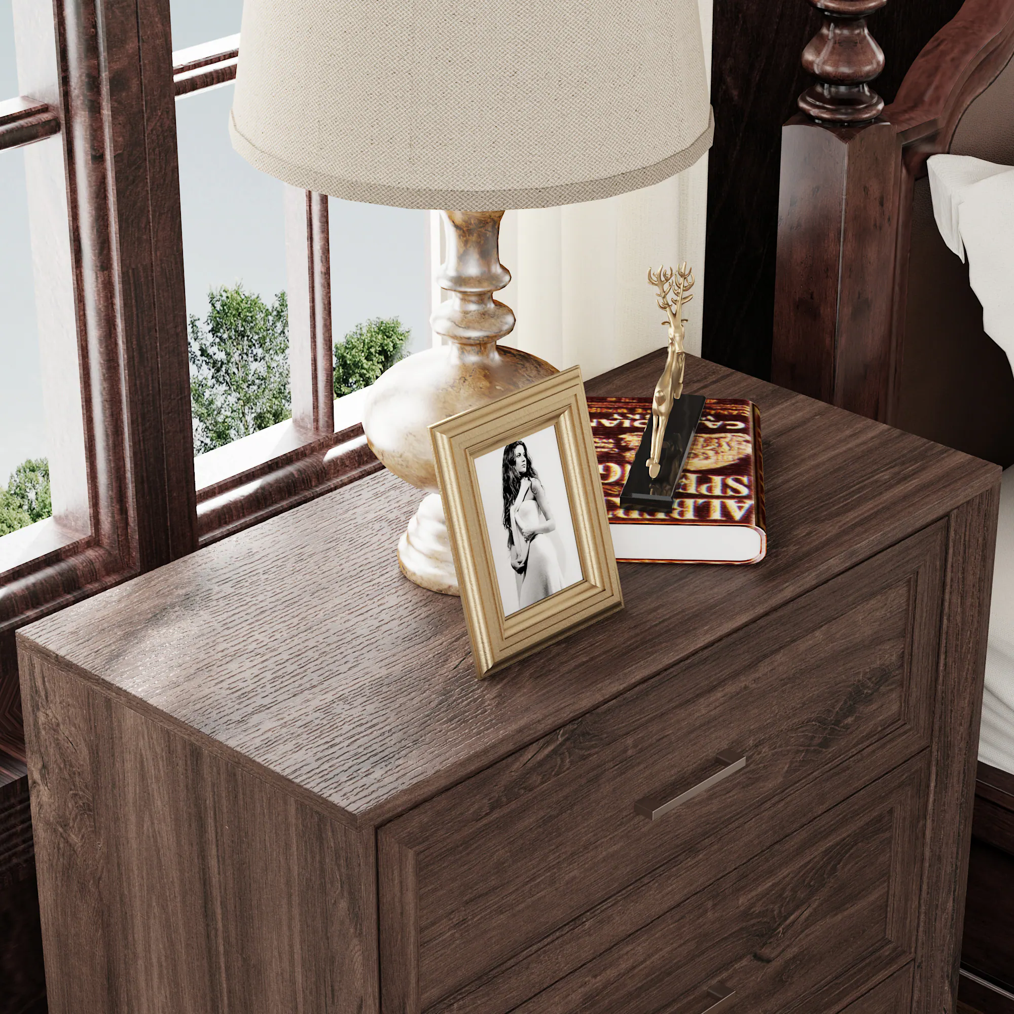 Alt View 4. Famapy - Famapy 3 - Drawer Nightstand: Dark Wood Style for Organized Living - Brown.