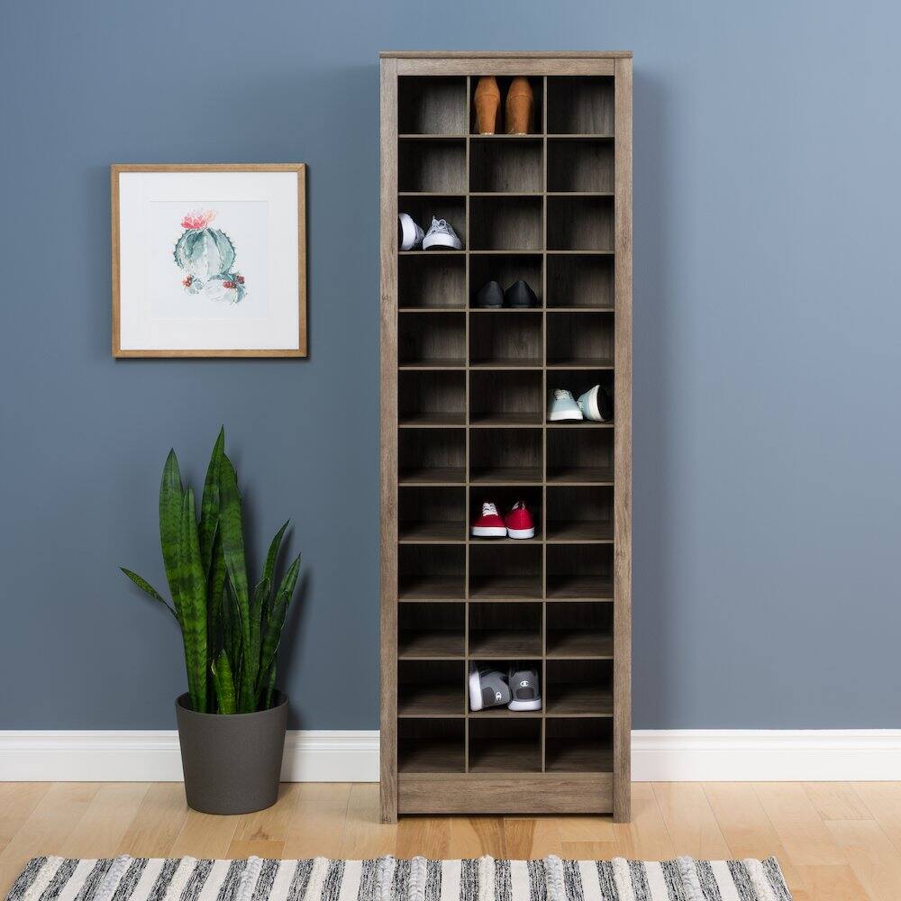 Angle. Prepac - Space-Saving Shoe Storage Cabinet, Drifted Gray - Gray.