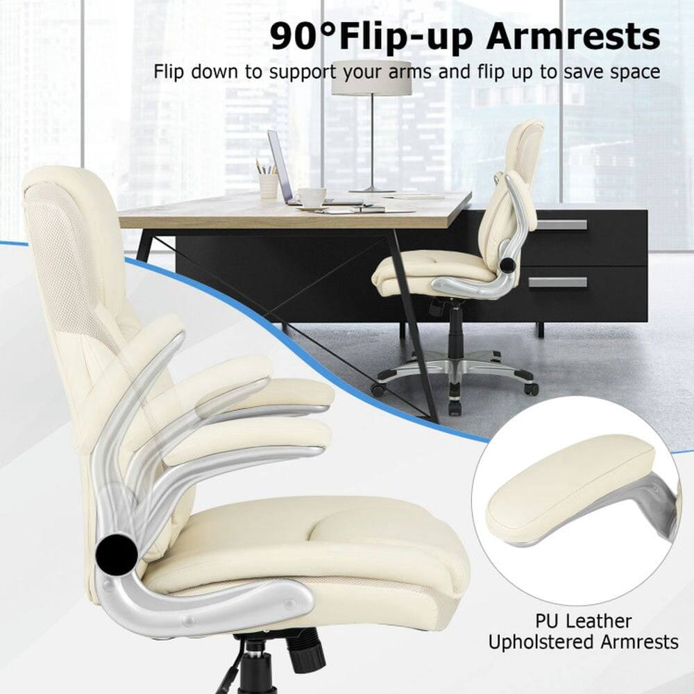 90° Flip-up Armrests  
Flip down to support your arms and flip up to save space  
PU Leather Upholstered Armrests