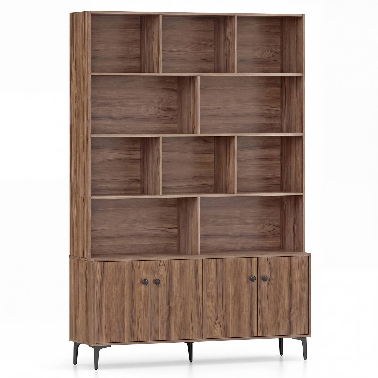 Alt View 9. Gymax - Gymax Bookshelf w/ Doors 5-Tier Floor Standing Bookcase w/ 2 Anti-Tipping Kits Walnut - Brown.