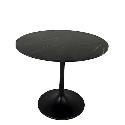 Front. Carolina Chair & Table - Enzo 30" Round Marble Top Dining Table - Black Top - Black Base - Black.
