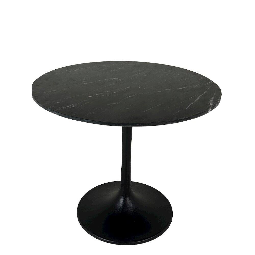 Front. Carolina Chair & Table - Enzo 30" Round Marble Top Dining Table - Black Top - Black Base - Black.